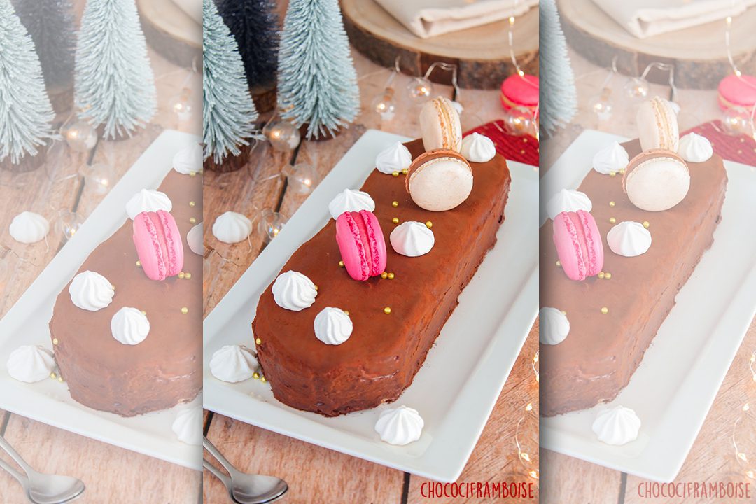 Postre de chocolate con leche y mousse de frutos rojos